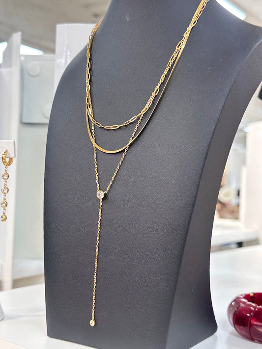 HARPER Dainty 3 Strand CZ Necklace Long