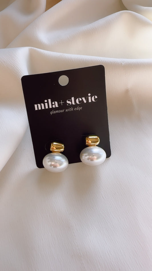 Dainty Pearl and Gold Stud Earrings