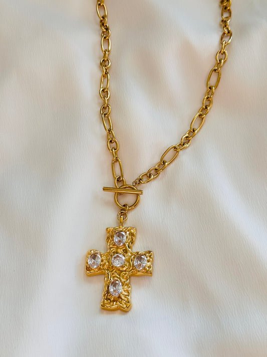 Chunky Chain CZ Cross Necklace