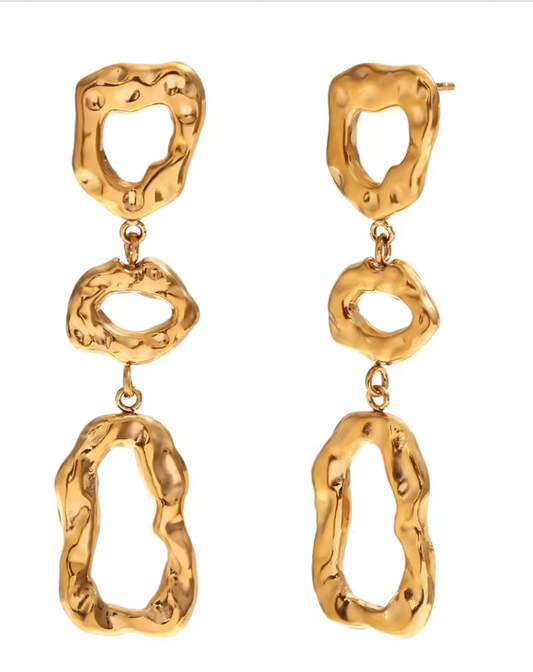 Hammered Metal Triple Drop Earrings