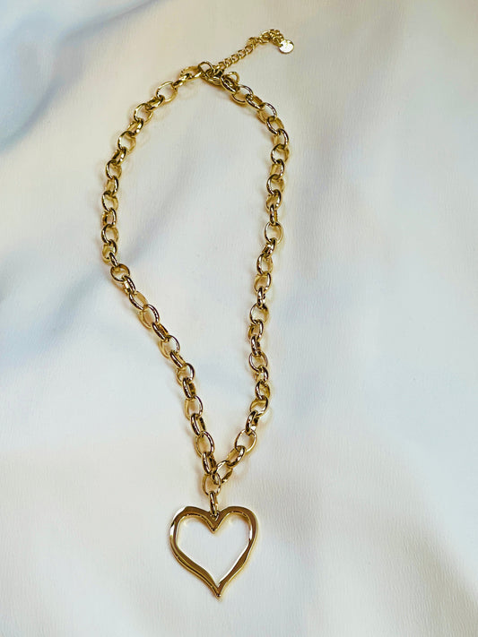 Chunky Chain with Open Heart Pendant Necklace