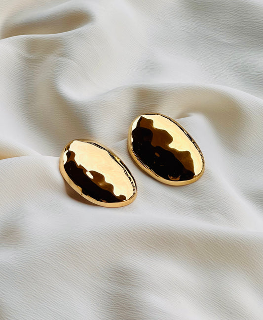Hammered Large Oval Statement Earrings