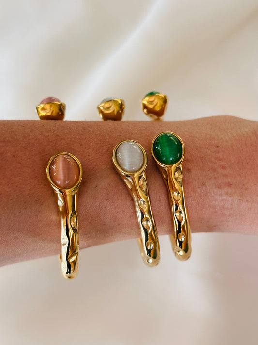Gemstone Hammered Bangle Bracelet