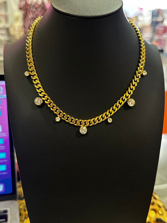 VALENTINA Cuban Chain with CZ Crystal Drops Necklace