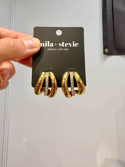 Triple Strand CZ Thick Earrings