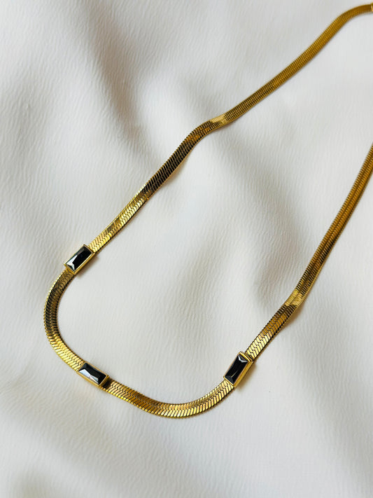 Gold plated necklace with gemstones. Gifts for her. Holiday fashion.