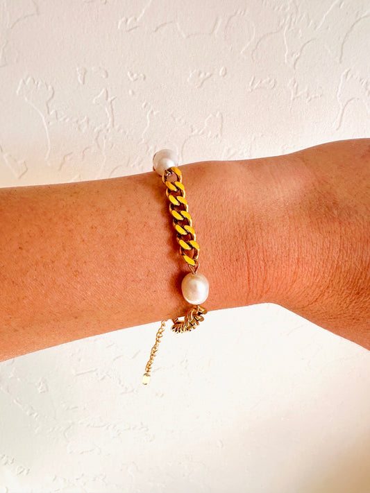 Cuban Chain and Pearl Bracelet