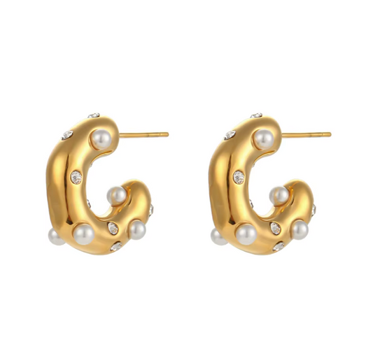 CARLA Dainty Pearl CZ C-Hoop Earrings